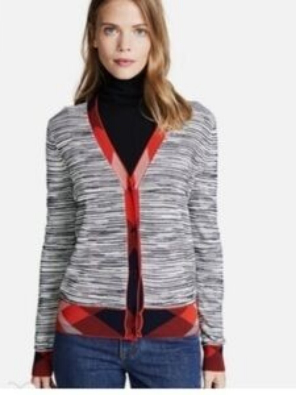 Tory Burch Arielle Contrast Trim Argyle Cardigan Sweater Size Small
